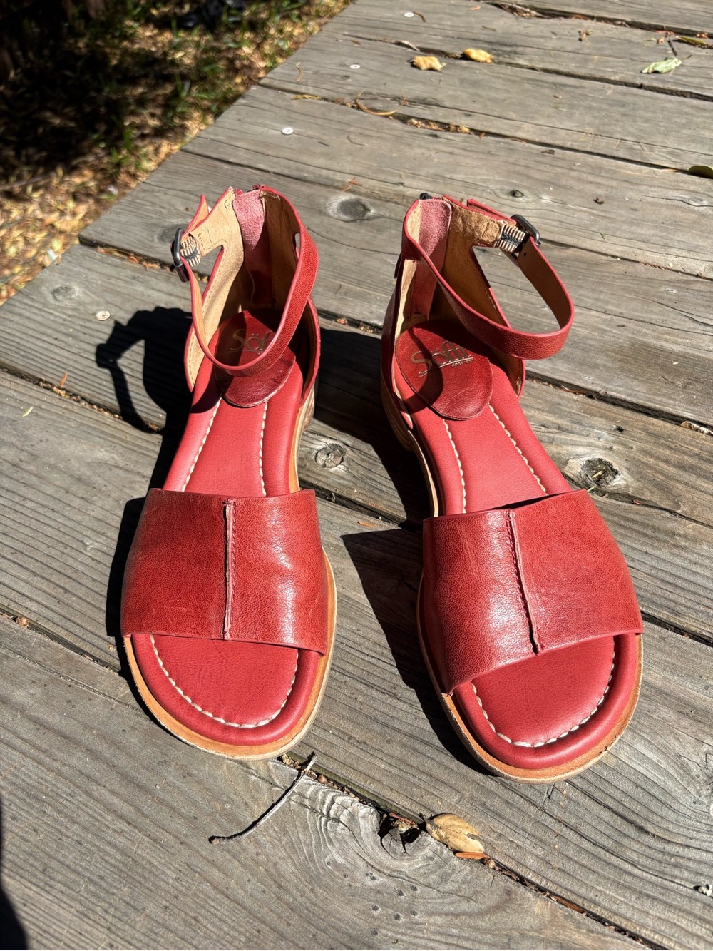 Sofft Red Leather Open-Toe Ankle-Strap Sandals